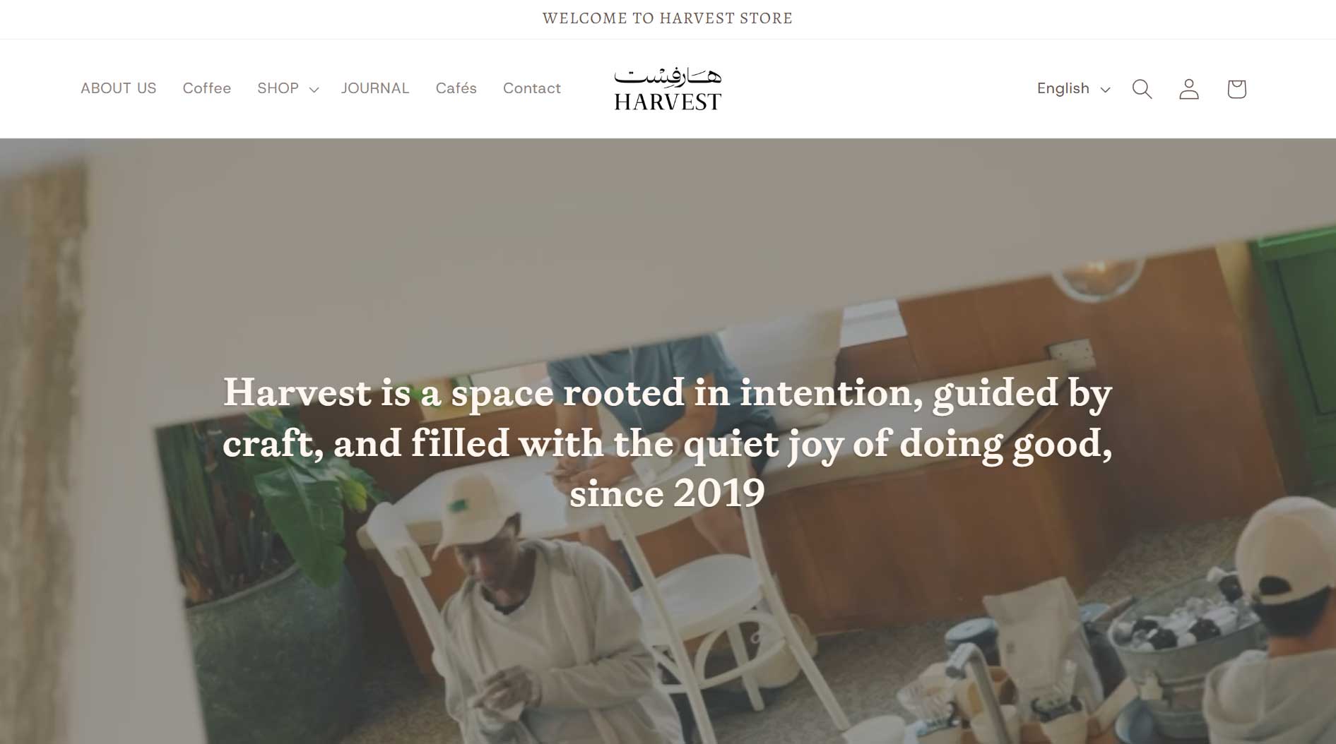 website design of a cozy coffee shop with a harvest or rustic aesthetic.