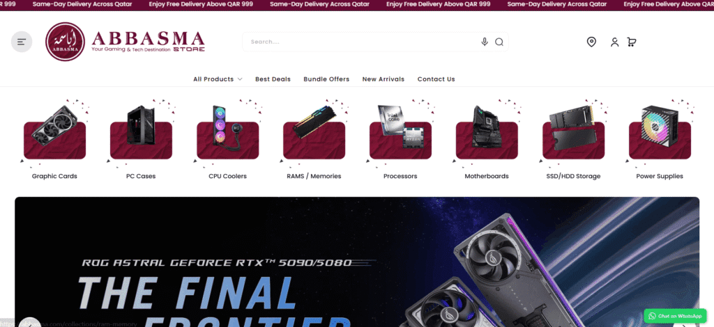 Abbasma Computers Homepage Hero section gaming store in qatar